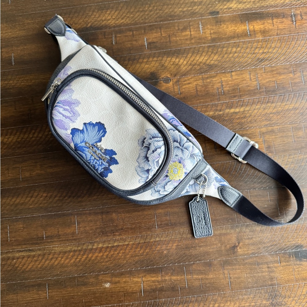 Coach Floral Zip Crossbody Blue and White